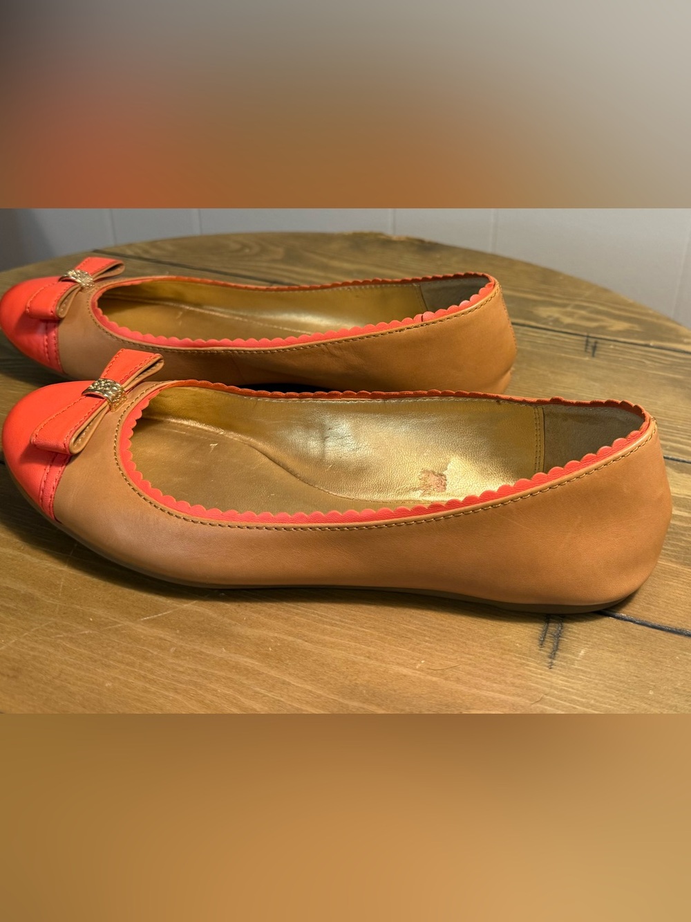 Coach Dorie ballet flats-ginger tan and cerise coral. Size 7. Coquette style - Picture 7 of 10